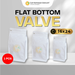 1 Flat Bottom 16 x 24 dengan Valve Kemasan Plastik Ziplock Warna Putih
