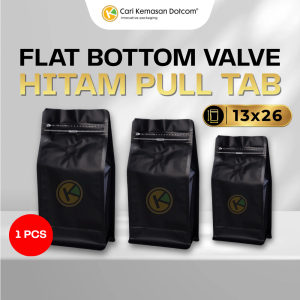 1 Flat Bottom 13 x 26 dengan Valve Kemasan Plastik Ziplock Warna Hitam
