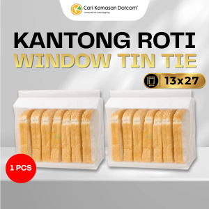 1 (2) Kantong Roti Tawar 13x27 Wire Toast Bag Putih Window Transparan