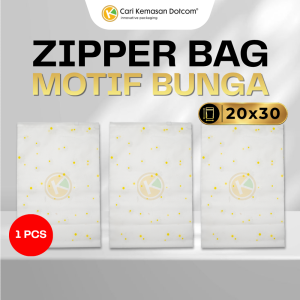 1 (2) Zipper Bag 20 x 30 Frosted Matte Buram Transparan Motif Bunga