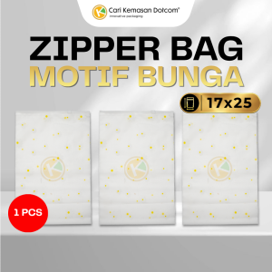 1 (2) Zipper Bag 17 x 25 Frosted Matte Buram Transparan Motif Bunga