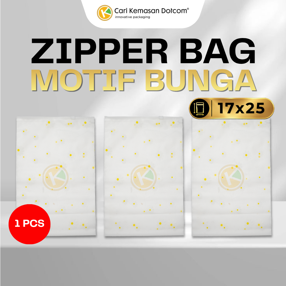 Zipper Bag 17 x 25 Frosted Matte Buram Transparan Motif Bunga
