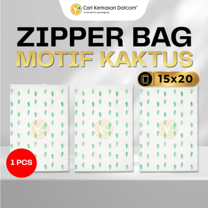 1 (2) Zipper Bag 15 x 20 Frosted Matte Buram Transparan Motif Kaktus