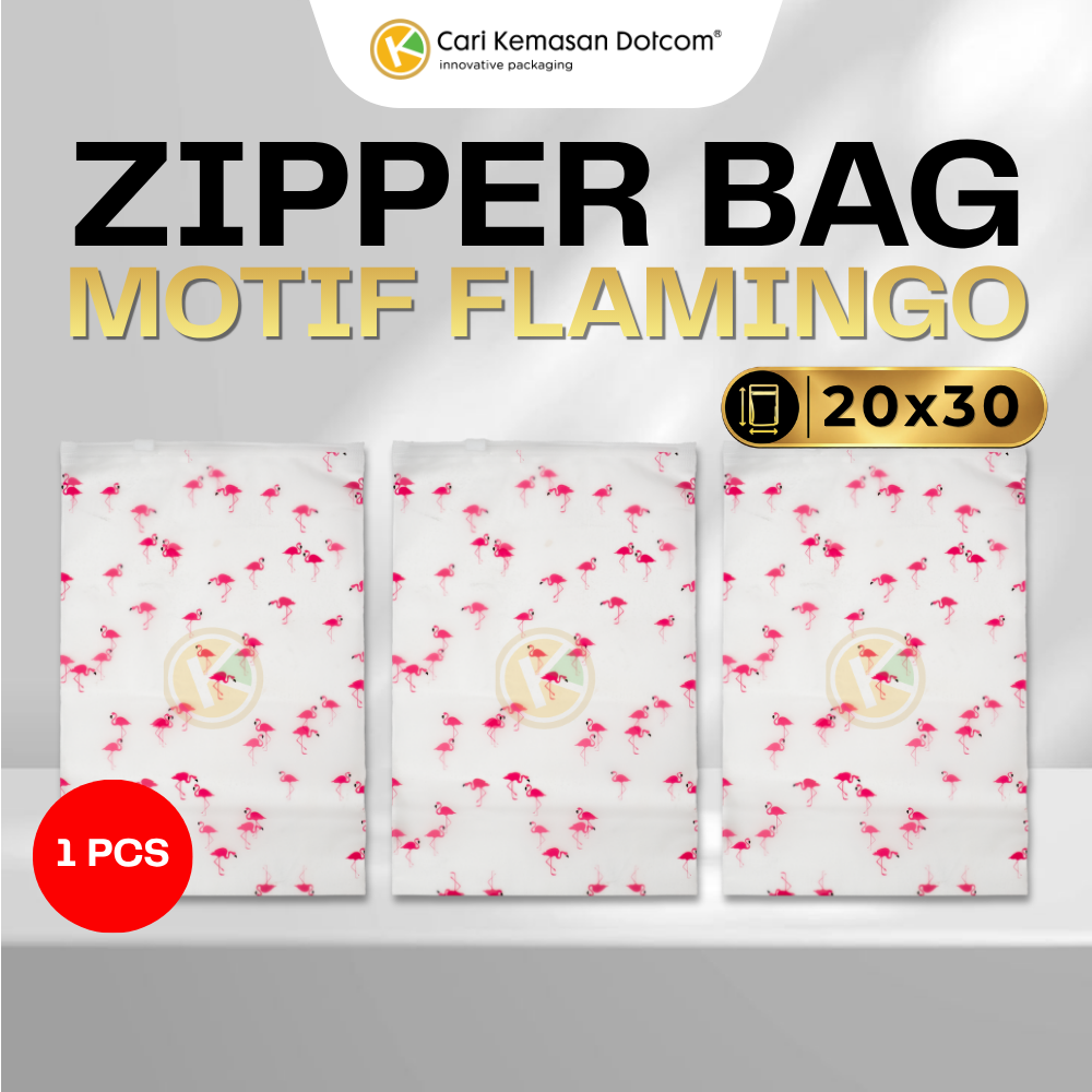 Zipper Bag 20 x 30 Frosted Matte Buram Transparan Motif Flamingo