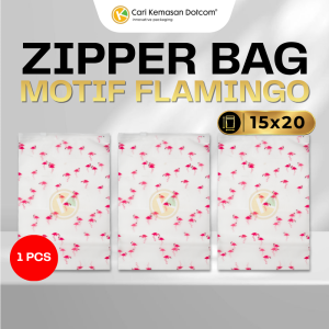 1 (2) Zipper Bag 15 x 20 Frosted Matte Buram Transparan Motif Flamingo