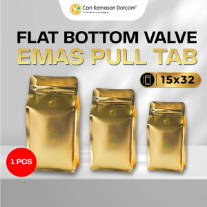 1 Flat Bottom 15 x 32 dengan Valve Kemasan Plastik Ziplock Warna Emas