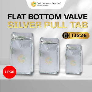 1 Flat Bottom 13 x 26 dengan Valve Kemasan Plastik Ziplock Warna Silver