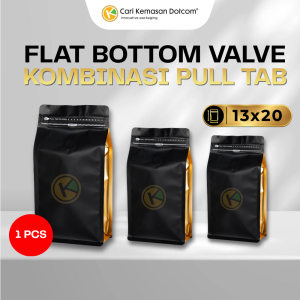 1 Flat Bottom 13 x 20 dengan Valve Kemasan Plastik Ziplock Warna Kombinasi Hitam dan Emas