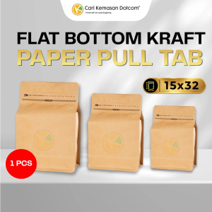 1 Flat Bottom 15 x 32 Kraft Paper Kemasan Plastik Ziplock Warna Coklat dengan Pull Tab