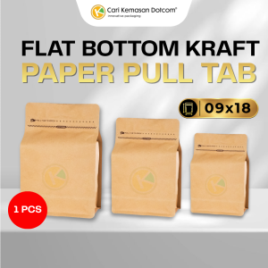 1 Flat Bottom 9 x 18 Kraft Paper Kemasan Plastik Ziplock Warna Coklat dengan Pull Tab