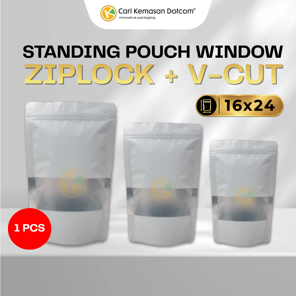 Standing Pouch 16 x 24 Kemasan Plastik Ziplock Window Warna Putih