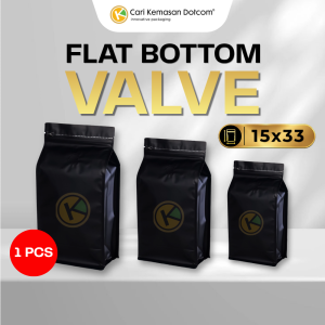 1 Flat Bottom 15 x 33 dengan Valve Kemasan Plastik Ziplock Warna Hitam