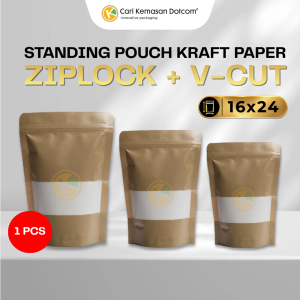 1 Standing Pouch 16 x 24 Kemasan Plastik Ziplock Window Kraft Paper