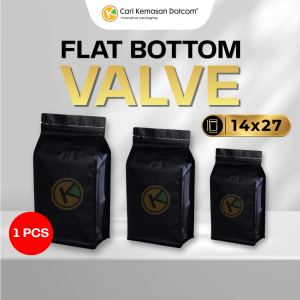 1 Flat Bottom 14 x 27 dengan Valve Kemasan Plastik Ziplock Warna Hitam