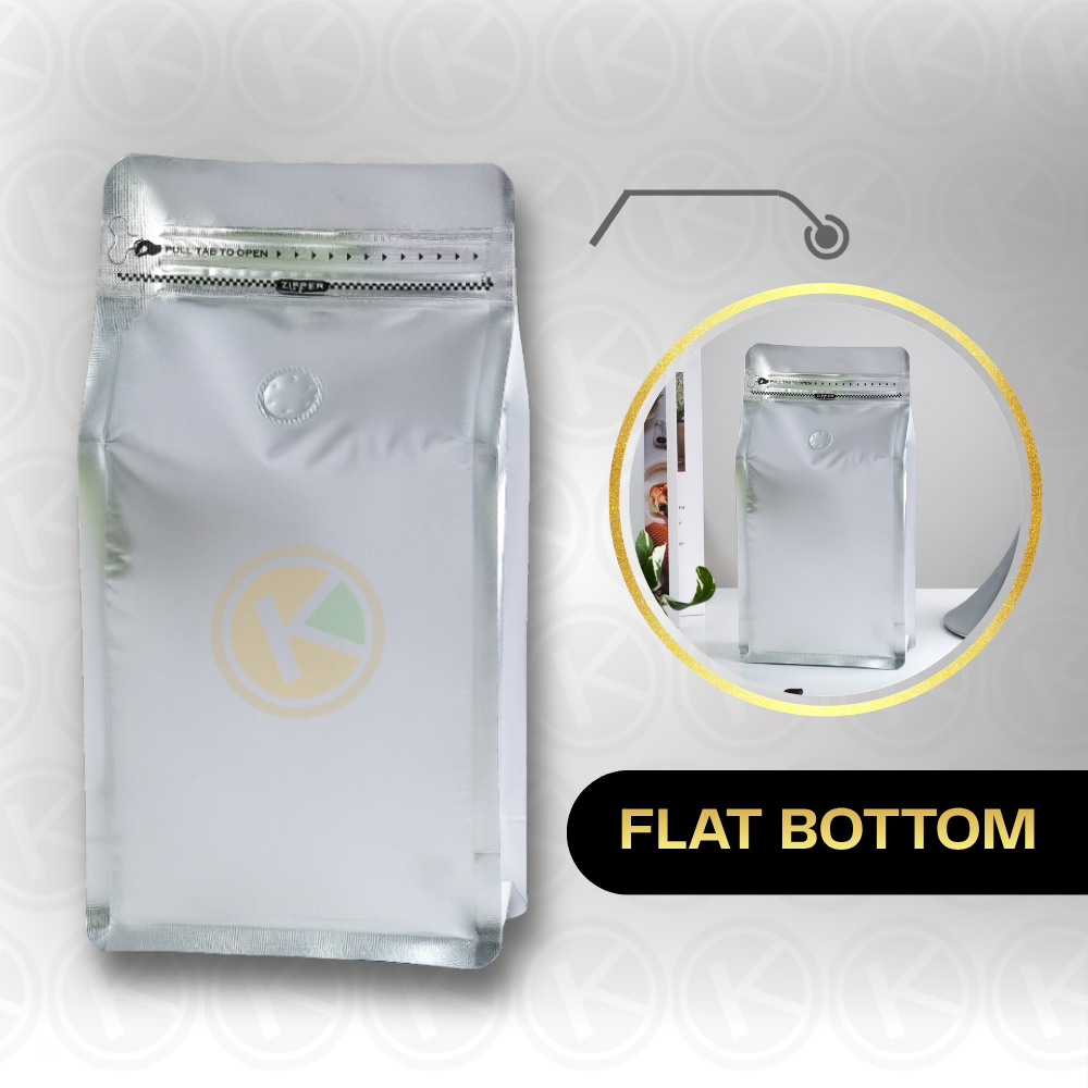 Flat Bottom 13 x 26 dengan Valve Kemasan Plastik Ziplock Warna Silver - Gambar 3