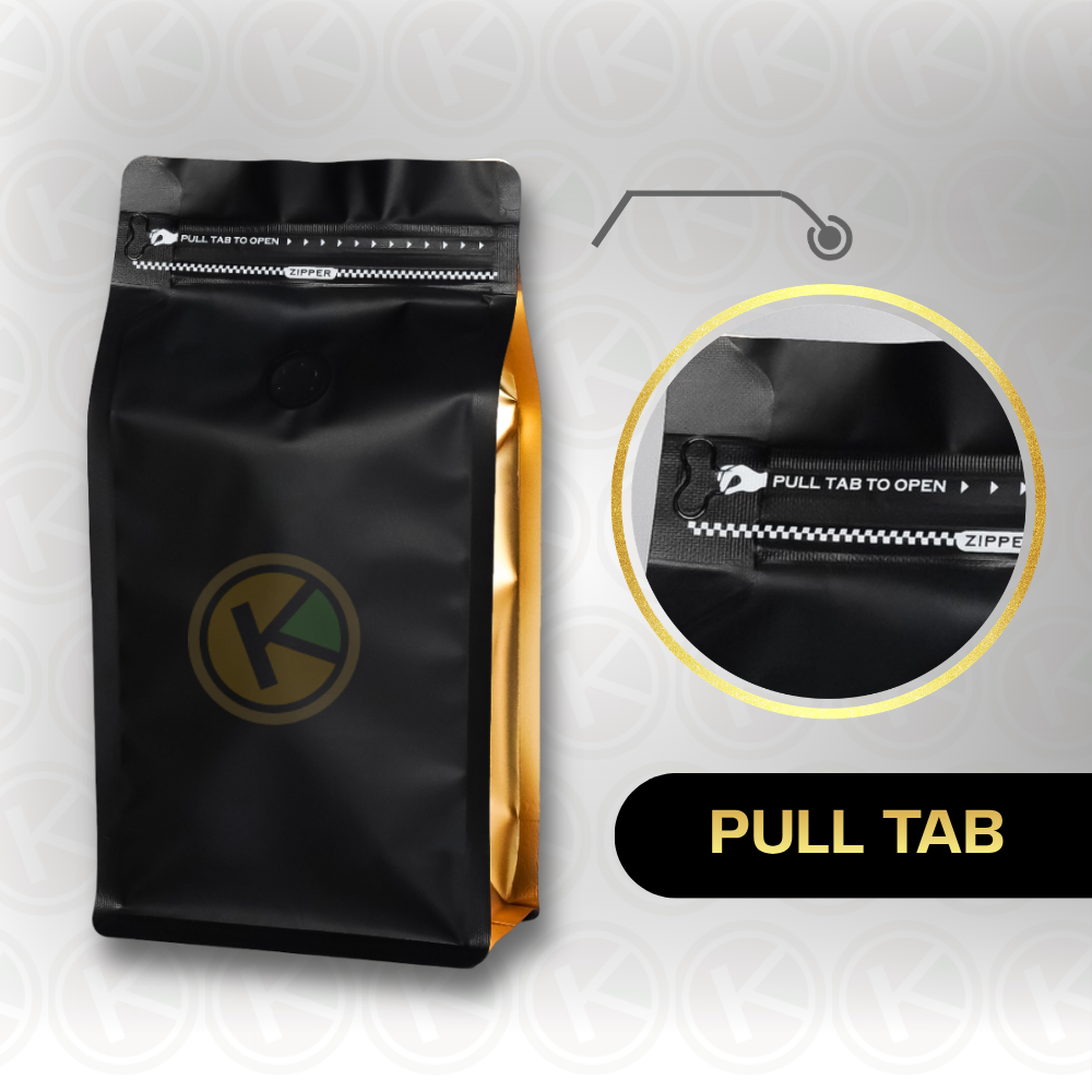 Flat Bottom 13 x 20 dengan Valve Kemasan Plastik Ziplock Warna Kombinasi Hitam dan Emas - Gambar 3