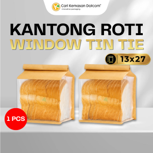 2 Kantong Kertas Coklat Roti Tawar 13 x 27- Paper Bag Snack Window Transparan