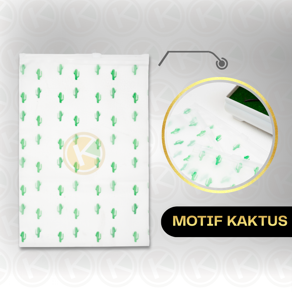 Zipper Bag 20 x 30 Frosted Matte Buram Transparan Motif Kaktus - Gambar 3