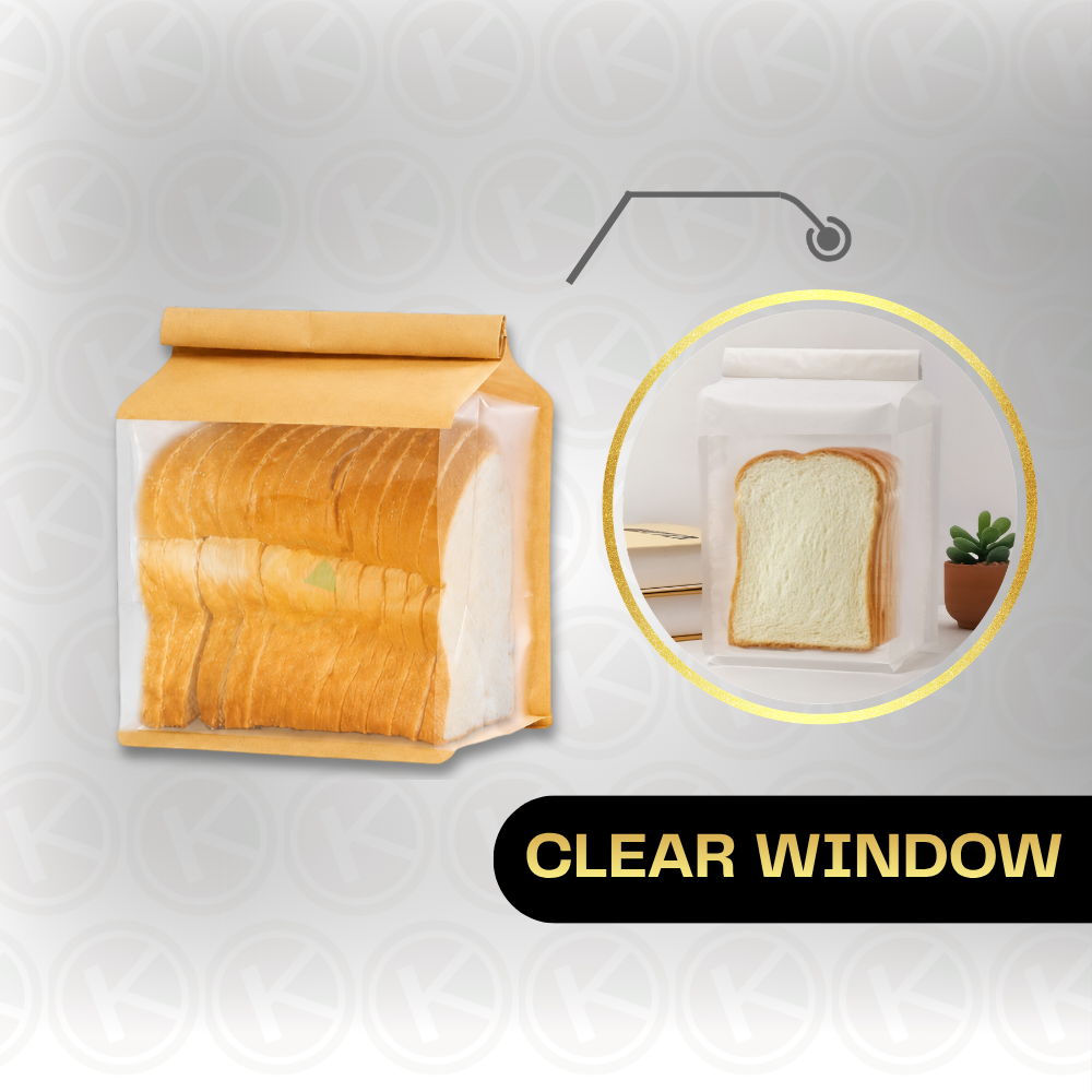 Kantong Kertas Coklat Roti Tawar 13 x 27- Paper Bag Snack Window Transparan - Gambar 4