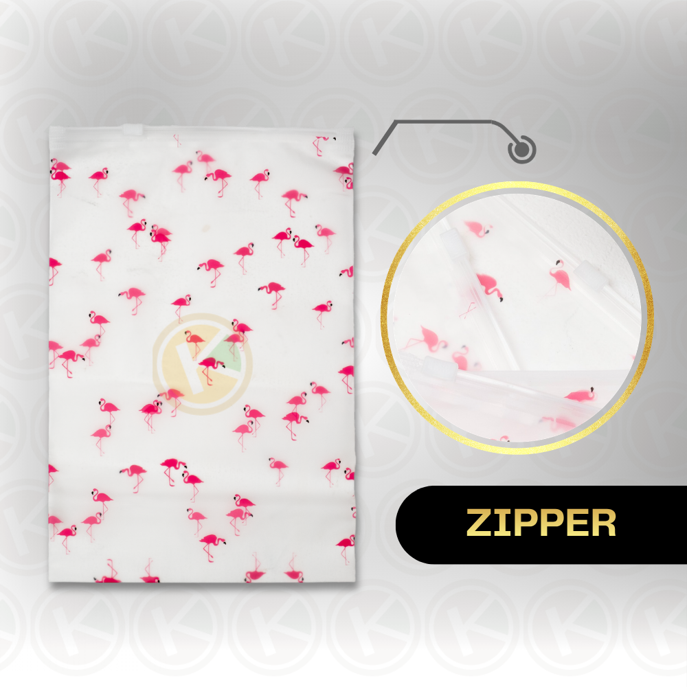Zipper Bag 20 x 30 Frosted Matte Buram Transparan Motif Flamingo - Gambar 4