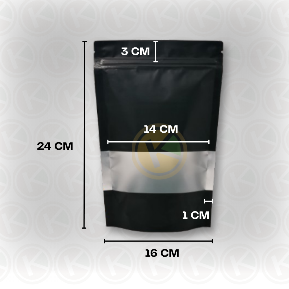 Standing Pouch 16 x 24 Kemasan Plastik Ziplock Window Warna Hitam - Gambar 2