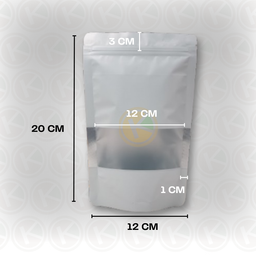 Standing Pouch 12 x 20 Kemasan Plastik Ziplock Window Warna Putih - Gambar 2