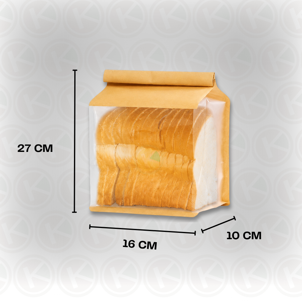 Kantong Kertas Coklat Roti Tawar 16x27 - Paper Bag Snack Window Transparan - Gambar 2