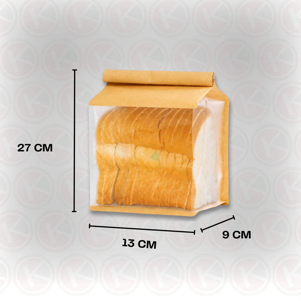 Kantong Kertas Coklat Roti Tawar 13 x 27- Paper Bag Snack Window Transparan - Gambar 2