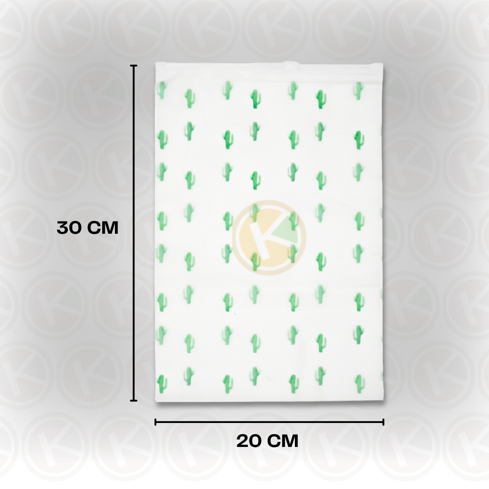 Zipper Bag 20 x 30 Frosted Matte Buram Transparan Motif Kaktus - Gambar 2
