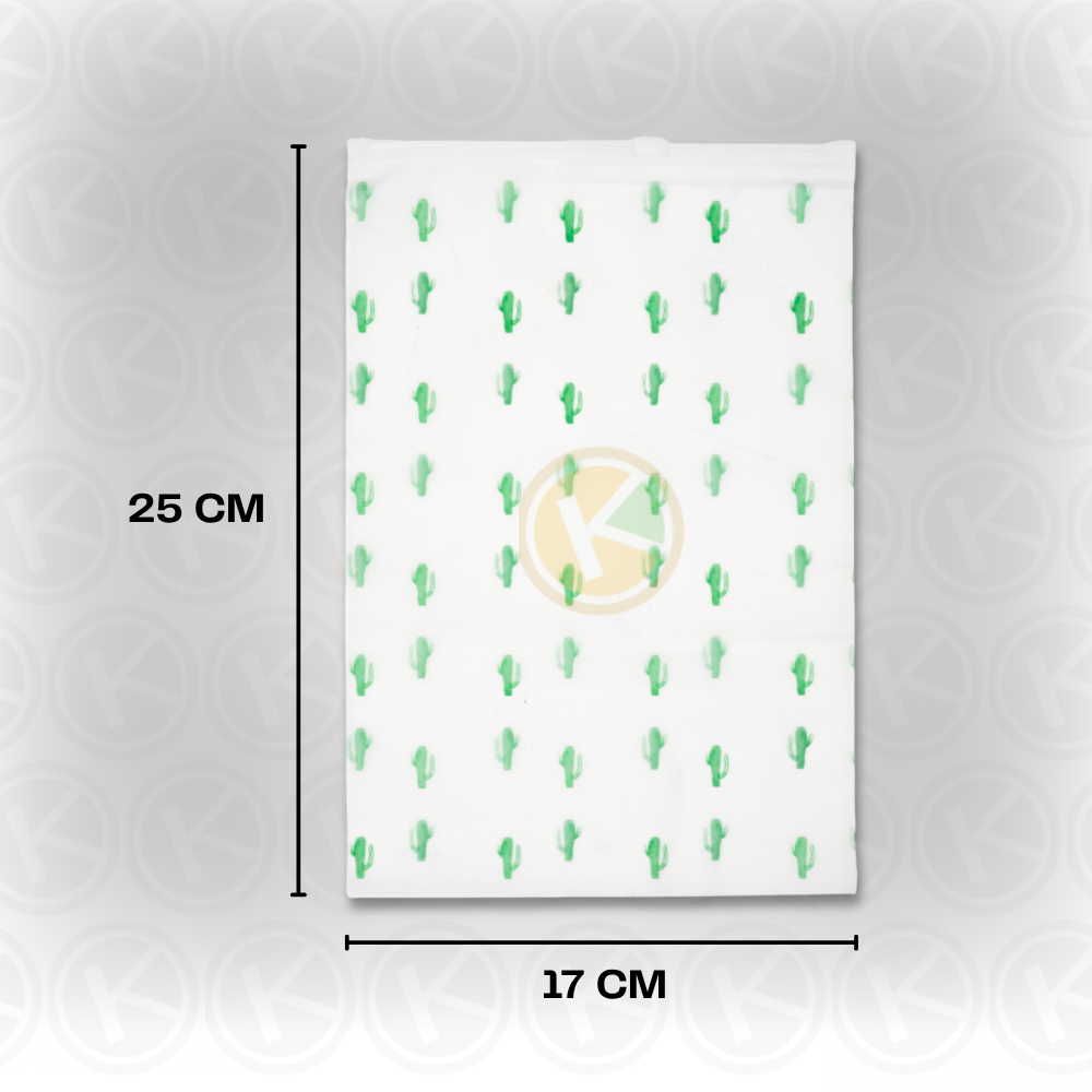 Zipper Bag 17 x 25 Frosted Matte Buram Transparan Motif Kaktus - Gambar 2
