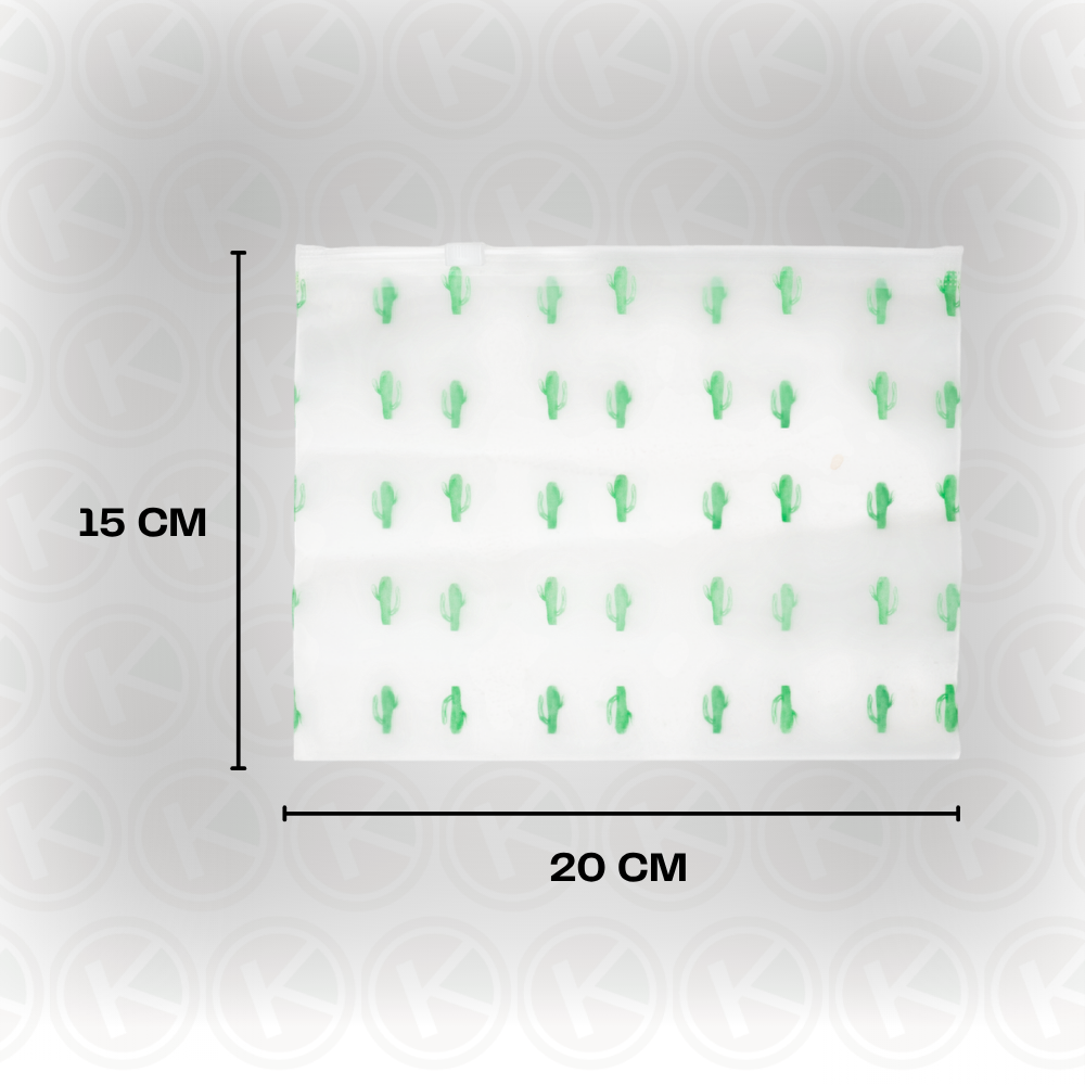 Zipper Bag 15 x 20 Frosted Matte Buram Transparan Motif Kaktus - Gambar 2