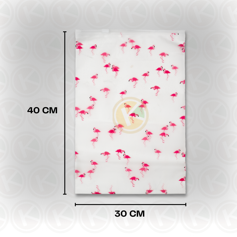 Zipper Bag 30 x 40 Frosted Matte Buram Transparan Motif Flamingo - Gambar 2