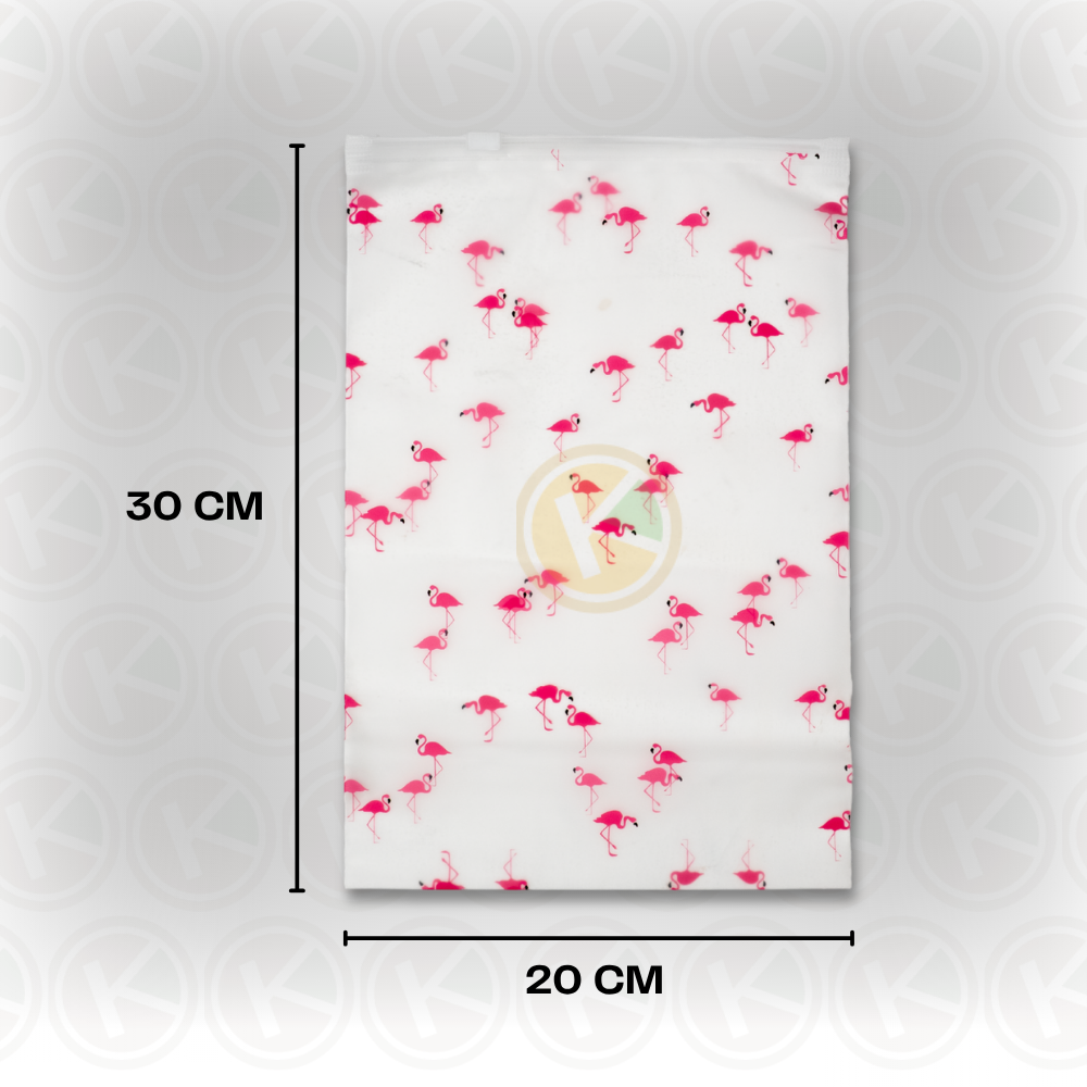 Zipper Bag 20 x 30 Frosted Matte Buram Transparan Motif Flamingo - Gambar 2