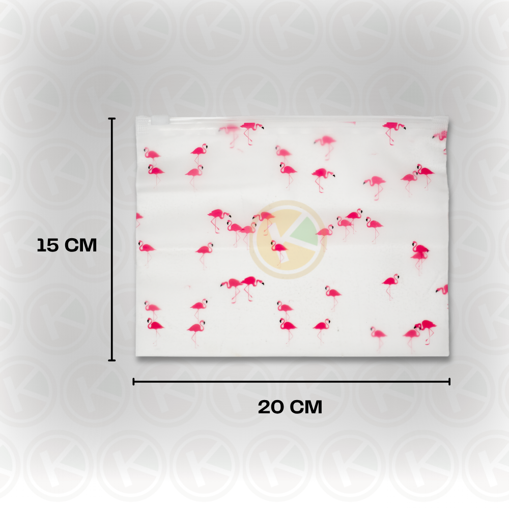 Zipper Bag 15 x 20 Frosted Matte Buram Transparan Motif Flamingo - Gambar 2