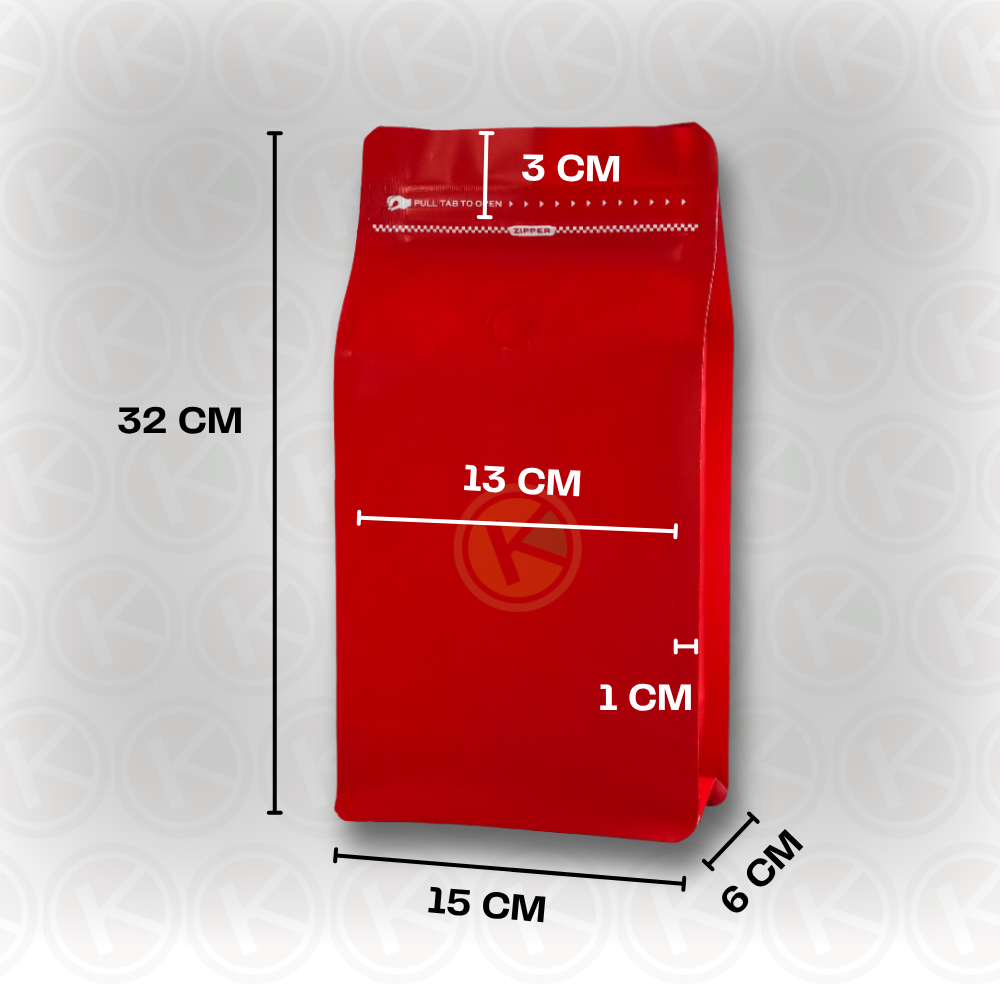 Flat Bottom 15 x 32 dengan Valve Kemasan Plastik Ziplock Warna Merah - Gambar 2