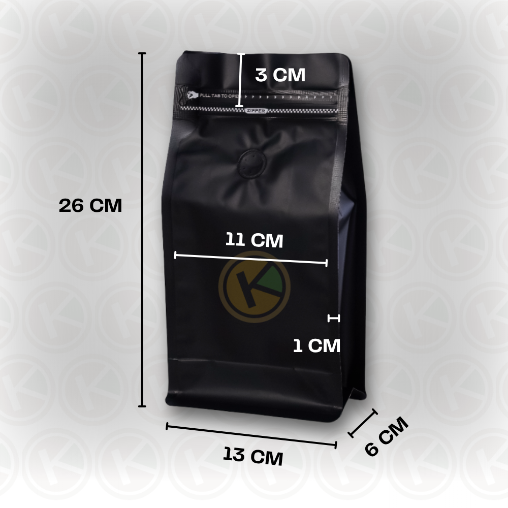 Flat Bottom 13 x 26 dengan Valve Kemasan Plastik Ziplock Warna Hitam - Gambar 2