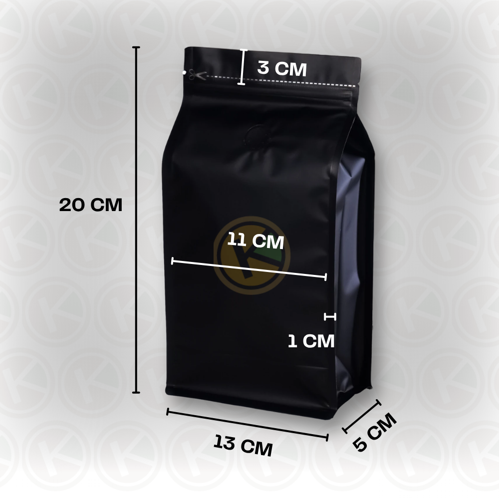 Flat Bottom 13 x 20 dengan Valve Kemasan Plastik Ziplock Warna Hitam - Gambar 2