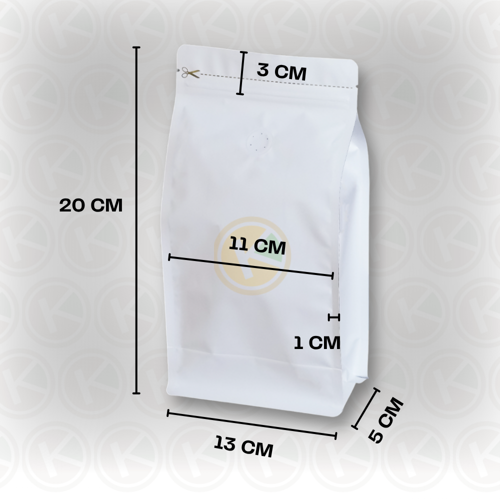 Flat Bottom 13 x 20 dengan Valve Kemasan Plastik Ziplock Warna Putih - Gambar 2