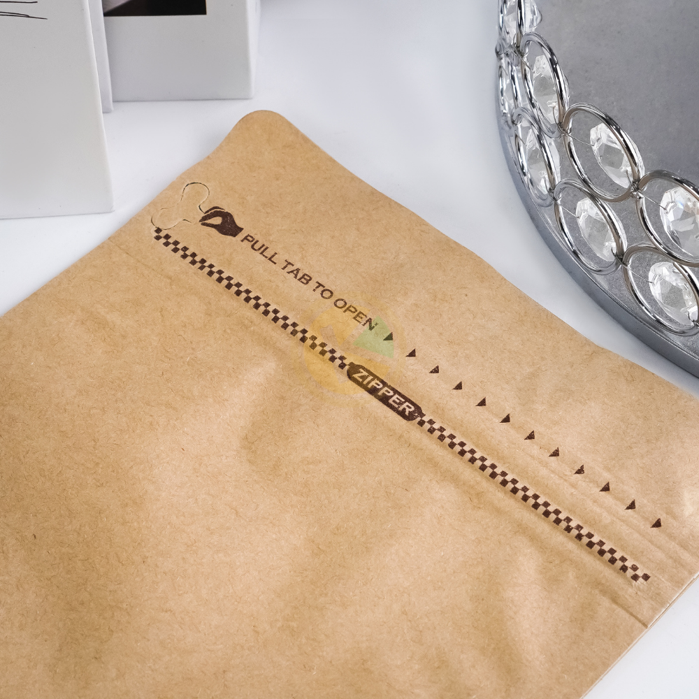 Flat Bottom 13 x 20 Kraft Paper Kemasan Plastik Ziplock Warna Coklat dengan Pull Tab - Gambar 6