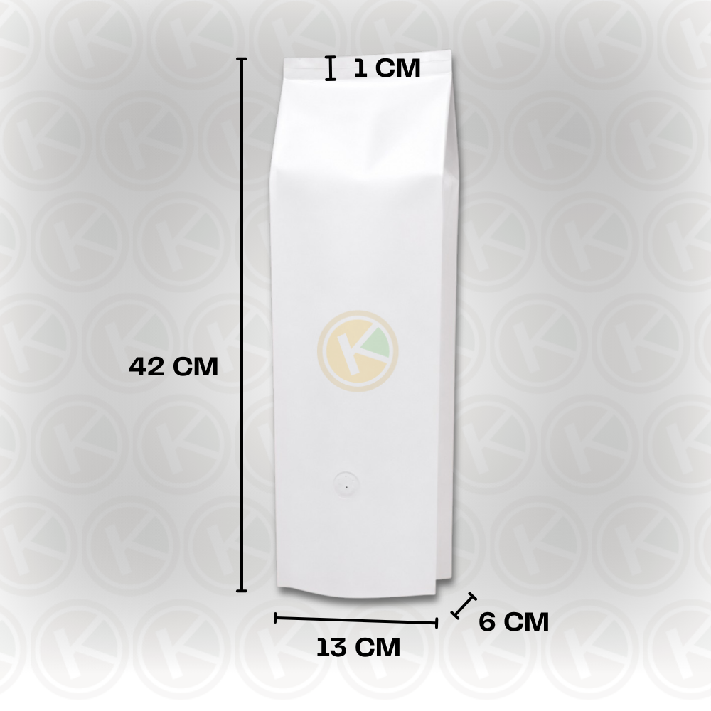 Gusset + Valve (13,5+7+1) x 42 Kemasan Plastik Metalized Putih Doff - Gambar 2