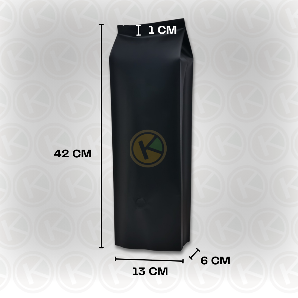Gusset + Valve (13,5+7+1) x 42 Kemasan Plastik Metalized Hitam Doff - Gambar 2
