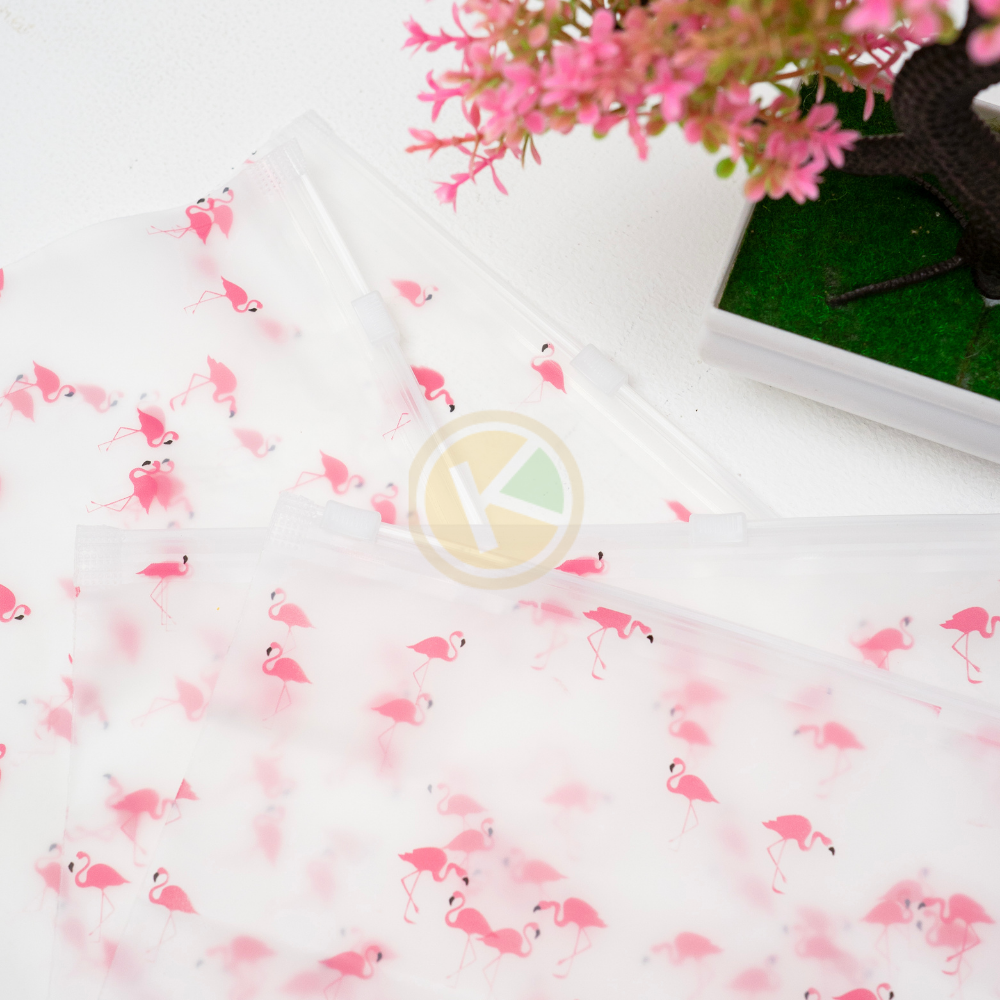 Zipper Bag 20 x 30 Frosted Matte Buram Transparan Motif Flamingo - Gambar 6