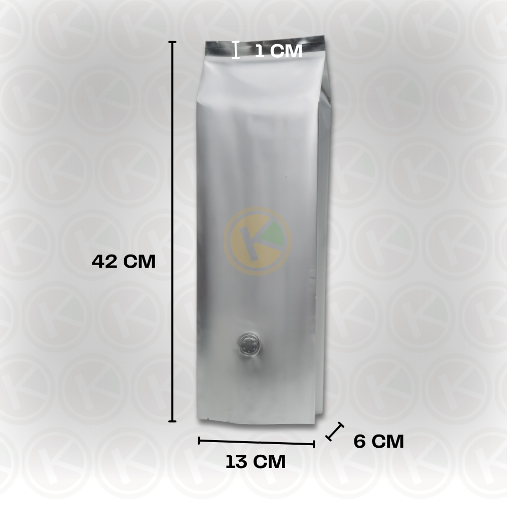 Gusset + Valve (13,5+7+1) x 42 Kemasan Plastik Metalized Silver Doff - Gambar 2