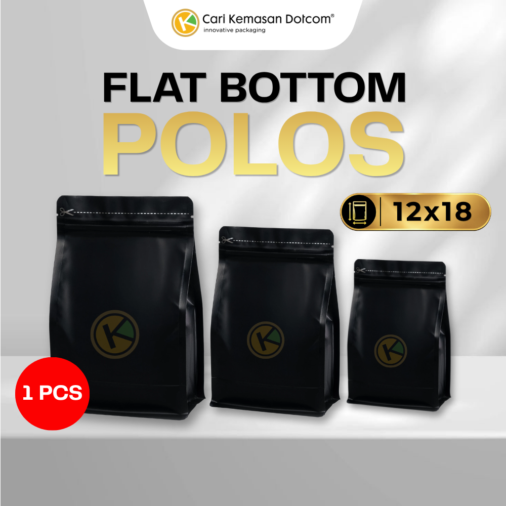Flat Bottom Polos Hitam 12 x 18 Metalized