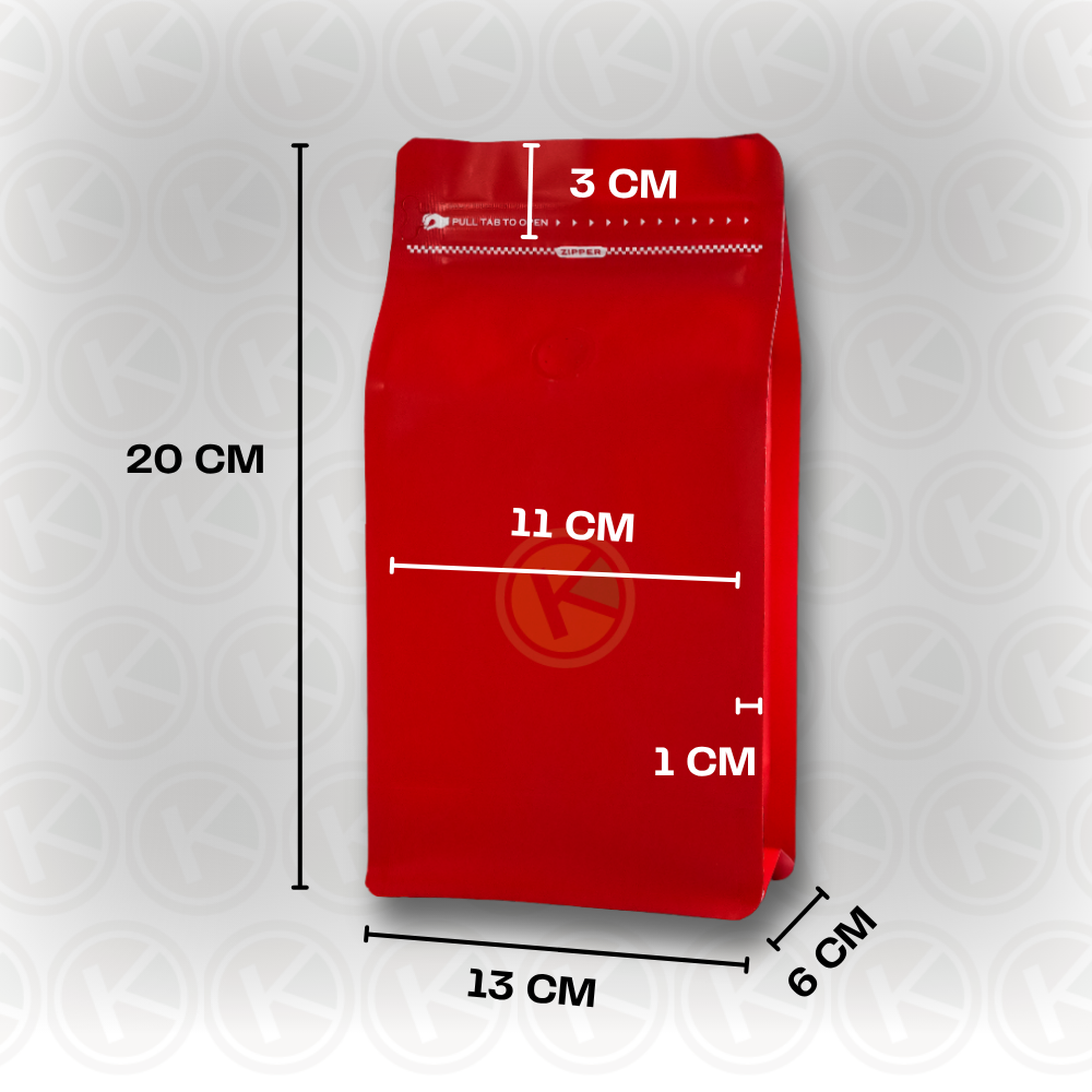 Flat Bottom 13 x 20 dengan Valve Kemasan Plastik Ziplock Warna Merah - Gambar 2