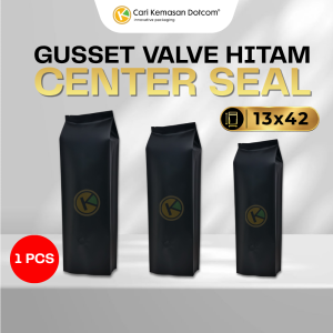 GS-V-H-13x42 Gusset + Valve (13,5+7+1) x 42 Kemasan Plastik Metalized Hitam Doff