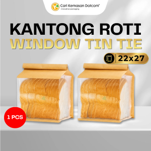 KR-W-T-22x27C Kantong Kertas Coklat Roti Tawar 22 x 27 - Paper Bag Snack Window Transparan