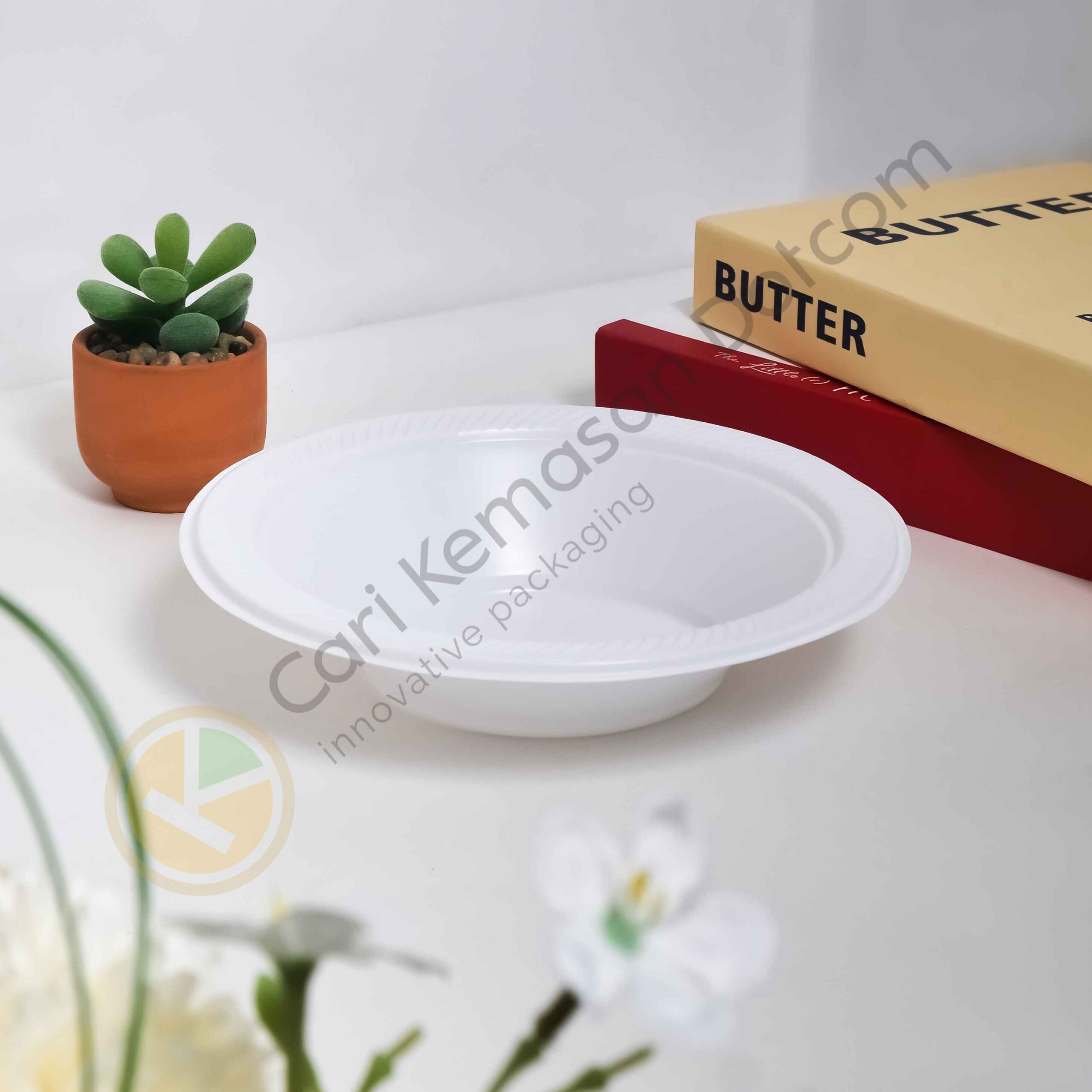 ISI 50 Mangkok Plastik Ukuran Besar (180 x 90 x 40) Food Grade Sekali Pakai Warna Putih
